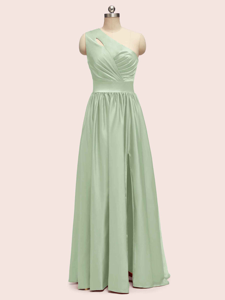 Elegant One Shoulder A-Line Long Soft Satin Bridesmaid Dresses Online