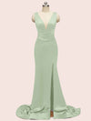 Sexy V-neck Criss Cross Side Slit Long Siky Satin Mermaid Bridesmaid Dresses Online
