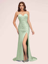 Sexy Mermaid Sweetheart Long Soft Satin Bridesmaid Dresses With Slit For Sale