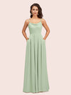 Simple Spaghetti Straps Long Soft Satin Bridesmaid Dresses