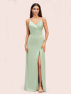 Simple Soft Satin Sexy Spaghetti Straps Long Side Slit Mermaid Graduation Prom Dresses