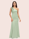 Elegant One Shoulder Mermaid Long Silky Satin Evening Prom Dresses Online