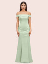 Sexy Off Shoulder Sleeveless Mermaid Long Soft Satin Bridesmaid Dresses