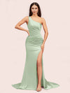 Sexy One Shoulder Mermaid Side Slit Long Soft Satin Bridesmaid Dresses Online