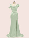 Sexy Side Slit Mermaid Long Soft Satin Women's Evening Prom Dresses With Slit