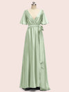 Elegant Bat Sleeves A-Line Long Soft Satin Party Prom Dresses Online