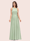 Elegant Halter A-line Long Satin Bridesmaid Dresses Online With Bow