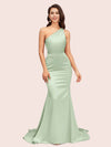Sexy Backless One Shoulder Mermaid Soft Satin Party Prom Dresses Online