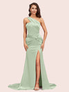 Sexy Mermaid One Shoulder Long Soft Satin Side Slit Bridesmaid Dresses Online