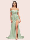 Sexy Side Slit Off Shoulder Long Soft Satin Mermaid Bridesmaid Dresses For Sale
