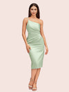 Elegant Sheath One Shoulder Soft Satin Short Bridesmaid Dresses Online