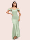 Sexy Mermaid Cold Shoulder Silky Satin High Low Prom Dresses Online