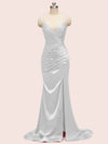 Elegant Spaghetti straps V-neck Mermaid Long Silky Satin Bridesmaid Dresses Online