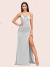 Sexy Spaghetti Straps Mermaid Long Soft Satin Graduation Prom Dresses With Slit