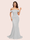 Sexy Mermaid Off Shoulder Long Soft Satin Formal Prom Dresses For Women