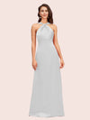 Simple Halter Long Soft Satin Formal Prom Dresses For Women