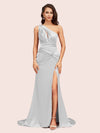 Sexy Side Slit Mermaid One Shoulder Long Soft Satin Bridesmaid Dresses Online For Sale