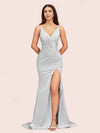 Sexy Mermaid V-neck Side Slit Long Soft Satin Bridesmaid Dresses Online