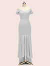 Sexy Cold Shoulder High Low Asymmetric Soft Satin Bridesmaid Dresses Online