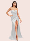 Simple Mermaid Sweetheart Side Slit Soft Satin Party Prom Dresses 2023