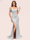 Sexy Off Shoulder Side Slit Long Soft Satin Mermaid Bridesmaid Dresses Online For Sale