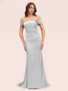 Sexy Mermaid Off Shoulder Long Silky Satin Evening Prom Dresses Online