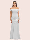 Sexy Off Shoulder Sleeveless Mermaid Long Soft Satin Party Prom Dresses