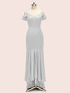 Sexy Cold Shoulder High Low Asymmetric Soft Satin Shot Formal Prom Dresses Online