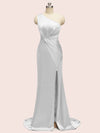 Sexy Side Slit Mermaid One Shoulder Long Soft Satin Bridesmaid Dresses Online