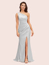 Elegant One Shoulder Mermaid Side Slit Soft Satin Bridesmaid Dresses