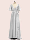 Elegant Bat Sleeves A-Line Long Soft Satin Party Prom Dresses Online