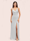 Simple Soft Satin Sexy Spaghetti Straps Long Side Slit Bridesmaid Dresses