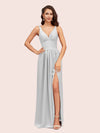 Sexy V Neck Long Soft Satin Side Slit Graduation Prom Dresses Online