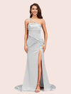 Sexy Mermaid One Shoulder Unique Side Slit Soft Satin Evening Prom Dresses Online