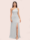 Simple Silky Satin One Shoulder Long Side Slit Bridesmaid Dresses Online