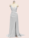 Unique See Through Side Slit Soft Satin Long Formal Prom Dresses Online