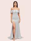 Elegant Soft Satin Off Shoulder Long Mermaid Graduation Prom Dresses With Slit