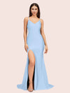 Sexy Mermaid Spaghetti Straps Side Slit Long Soft Satin Bridesmaid Dresses