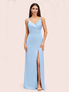 Simple Soft Satin Sexy Spaghetti Straps Long Side Slit Mermaid Graduation Prom Dresses