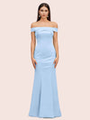 Sexy Off Shoulder Sleeveless Mermaid Long Soft Satin Party Prom Dresses