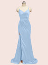 Fancy Spaghetti Straps Mermaid Long Soft Satin Girls Party Prom Dresses Online With Slit