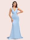Sexy V-Neck Mermaid Long Soft Satin Bridesmaid Dresses Online