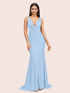 Sexy Backless Deep V-neck Long Soft Satin Mermaid Party Prom Dresses Online