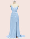 Sexy See Through Side Slit Long Soft Satin Bridesmaid Dresses 2023