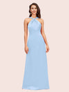 Simple Halter Long Soft Satin Formal Prom Dresses For Women