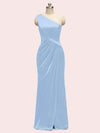Elegant One Shoulder Long Soft Satin Mermaid Bridesmaid Dresses With Slit