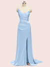 Unique See Through Side Slit Soft Satin Long Formal Prom Dresses Online