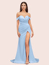 Sexy Side Slit Off Shoulder Long Soft Satin Mermaid Bridesmaid Dresses