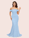 Sexy Mermaid Off Shoulder Long Soft Satin Formal Prom Dresses For Women