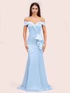 Elegant Soft Satin Mermaid Off Shoulder Unique Long Evening Prom Dresses Online